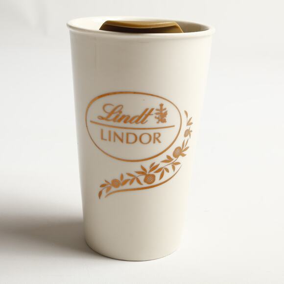 Lindt Lindor Ceramic Travel Mug & Spill Resistant Lid White Gold - Picture 2 of 8